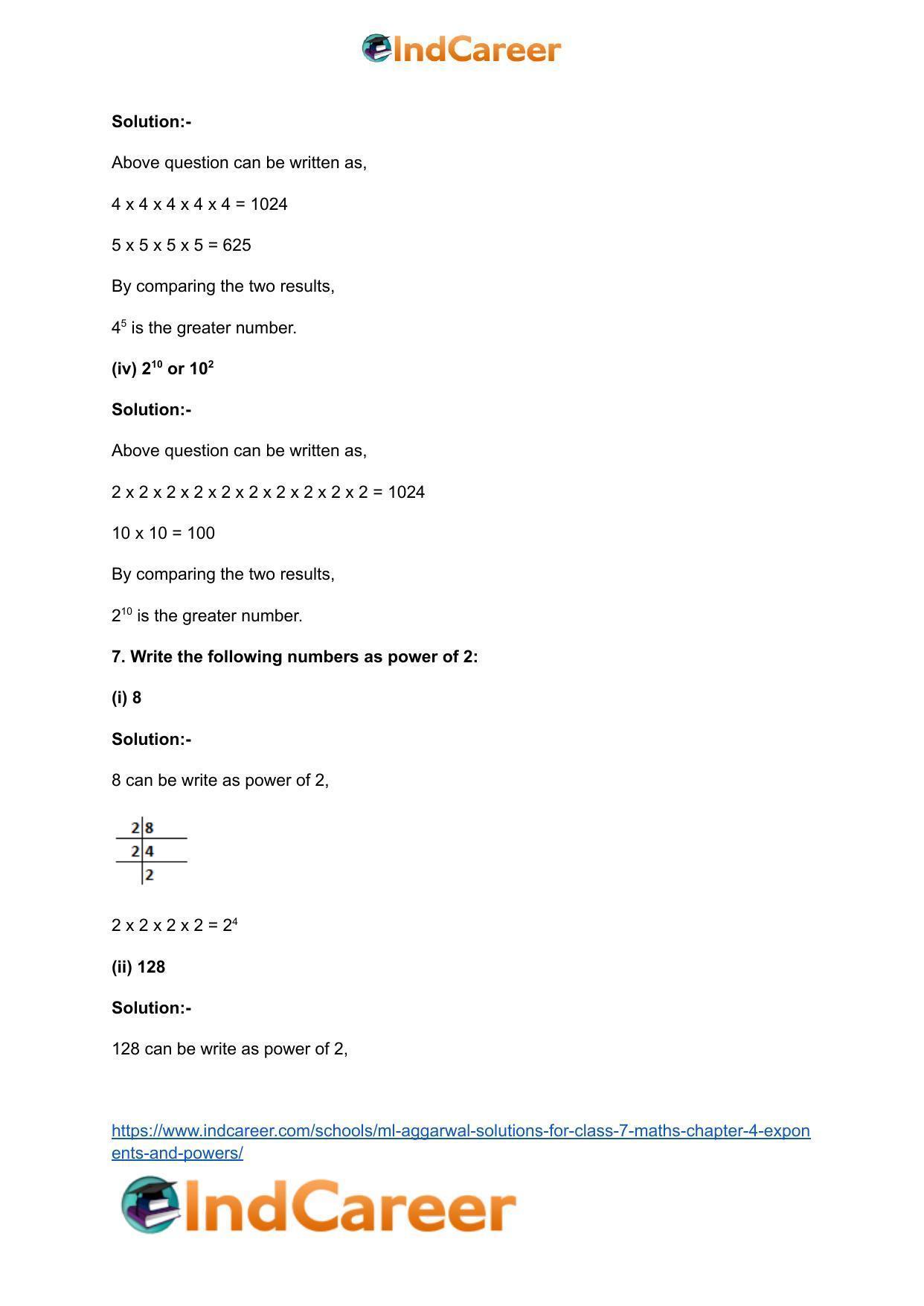 ML Aggarwal Solutions for Class 7 Maths Chapter 4- Exponents and Powers - Page 7