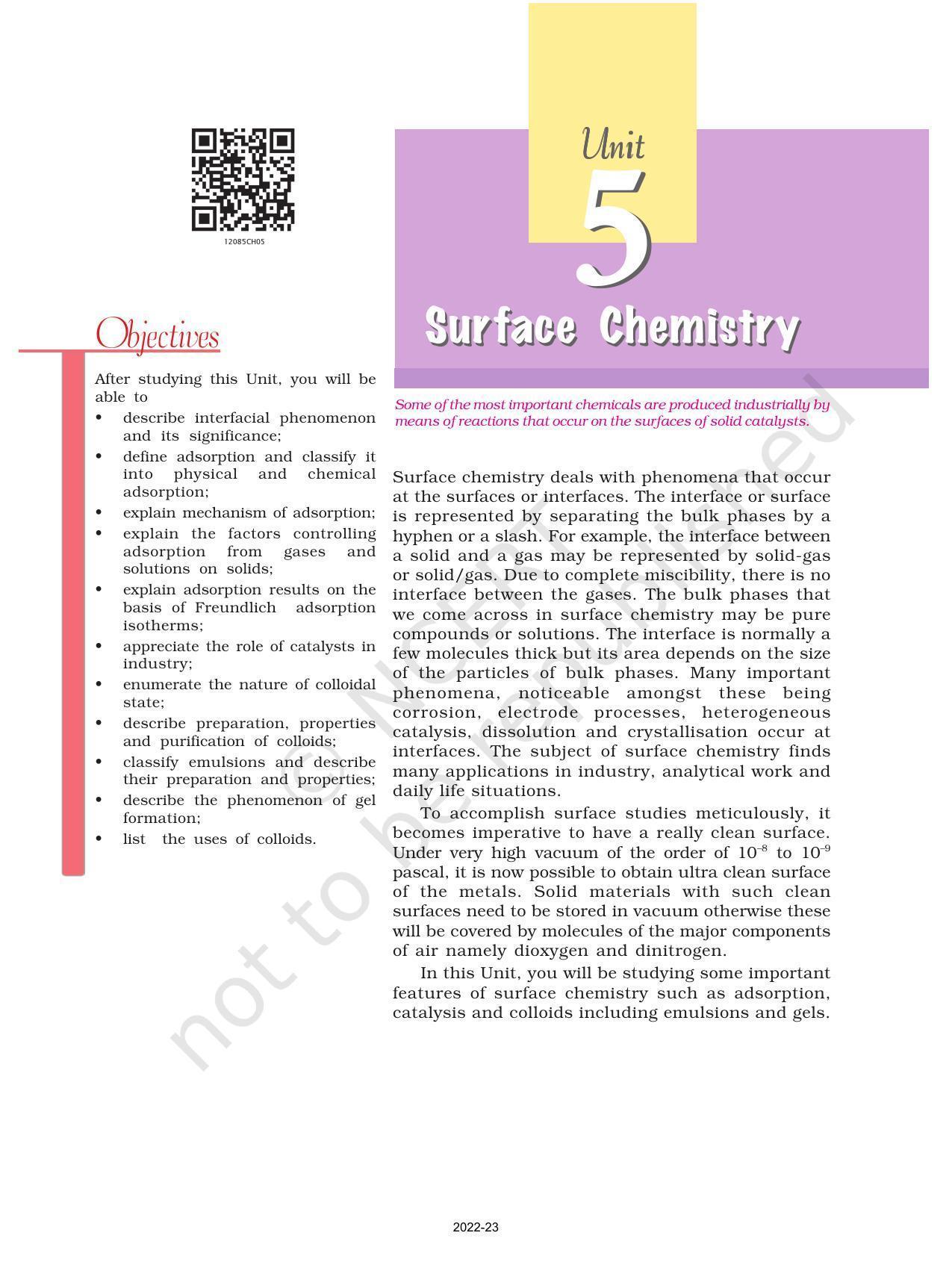 NCERT Book for Class 12 Chemistry Chapter 5 Surface chemistry - Page 1