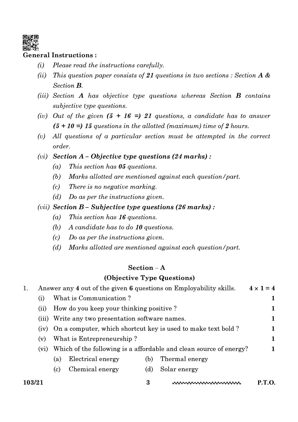 CBSE Class 10 Multi Skill Foundation Course 2024 Question Paper - Page 3