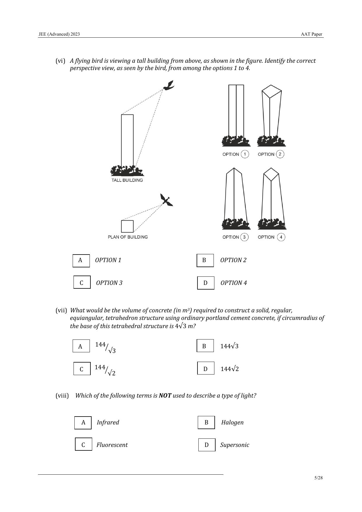 JEE Advanced AAT 2023 Question Paper - Page 5