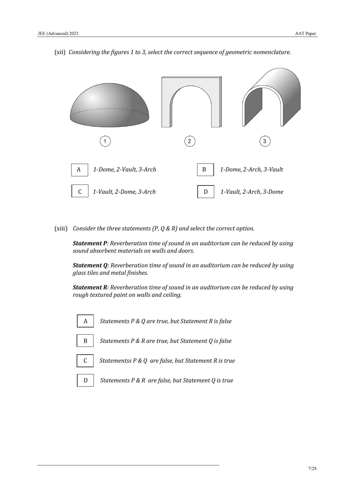 JEE Advanced AAT 2023 Question Paper - Page 7