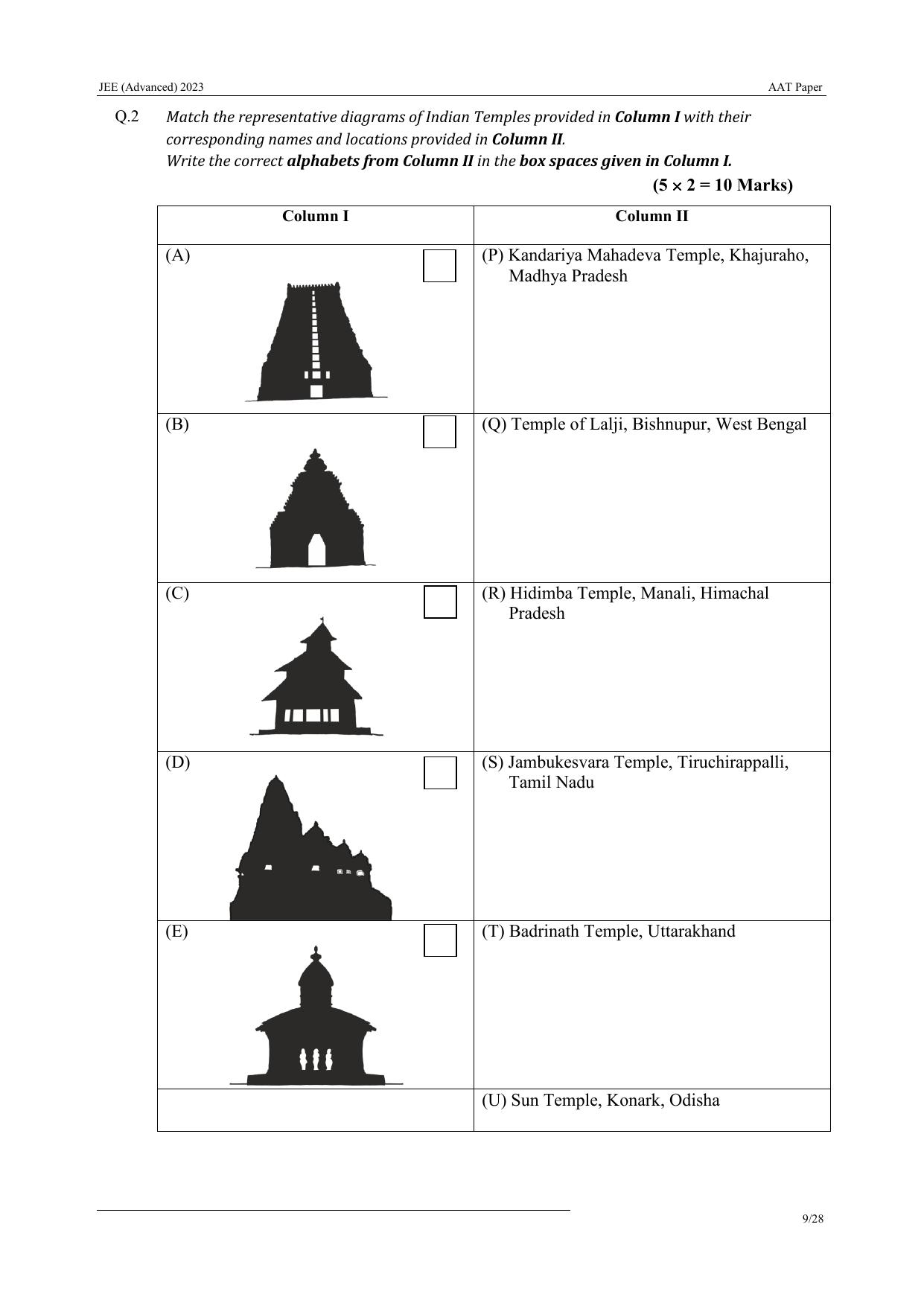 JEE Advanced AAT 2023 Question Paper - Page 9