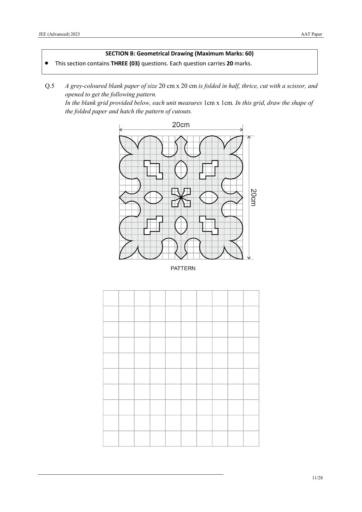 JEE Advanced AAT 2023 Question Paper - Page 11