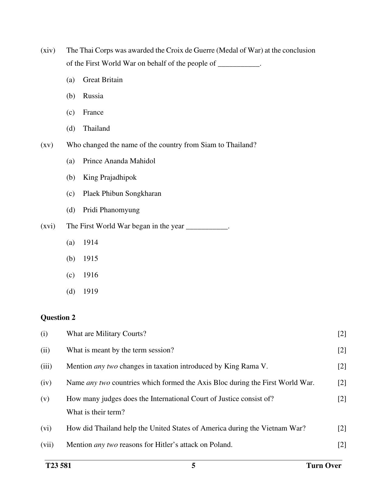 ICSE Class 10 HISTORY & CIVICS (THAILAND) (H.G.T. PAPER – 1) 2023 Question Paper - Page 5
