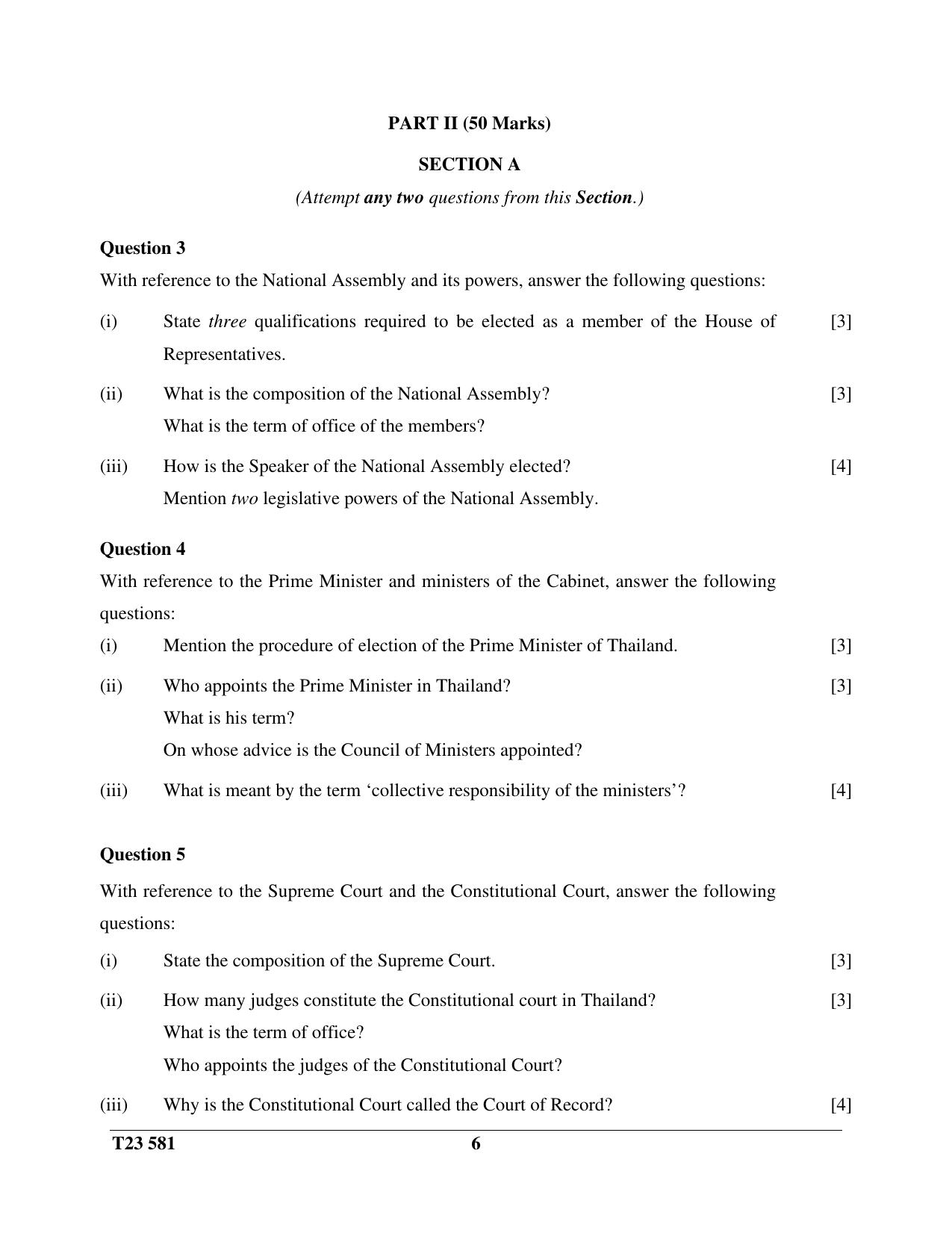 ICSE Class 10 HISTORY & CIVICS (THAILAND) (H.G.T. PAPER – 1) 2023 Question Paper - Page 6