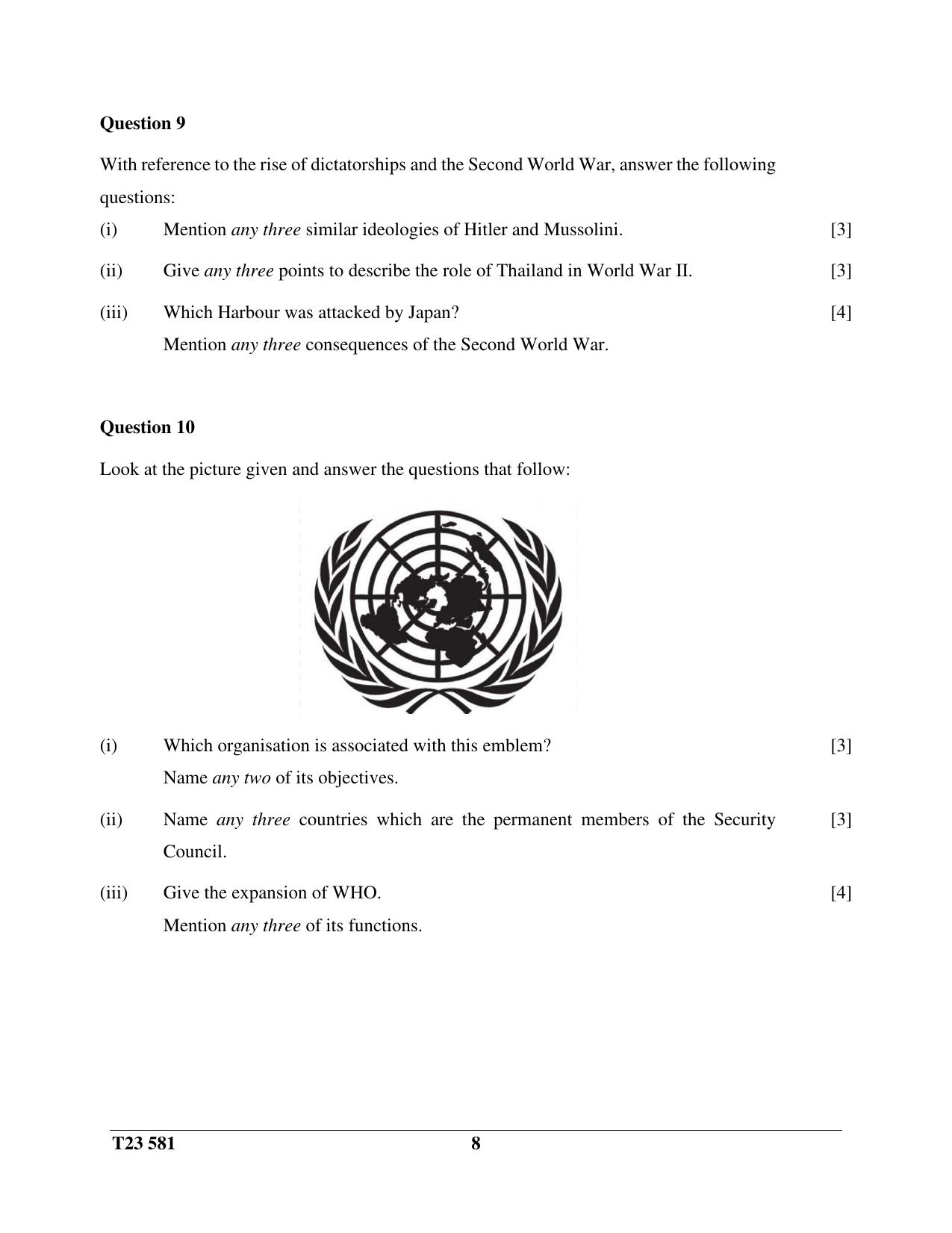 ICSE Class 10 HISTORY & CIVICS (THAILAND) (H.G.T. PAPER – 1) 2023 Question Paper - Page 8