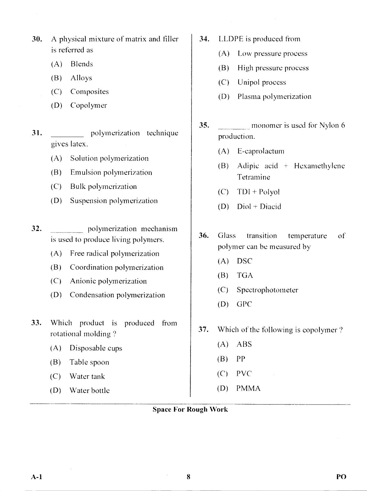 Karnataka PGCET 2017 Polymer Science and Technology Question Paper - Page 8