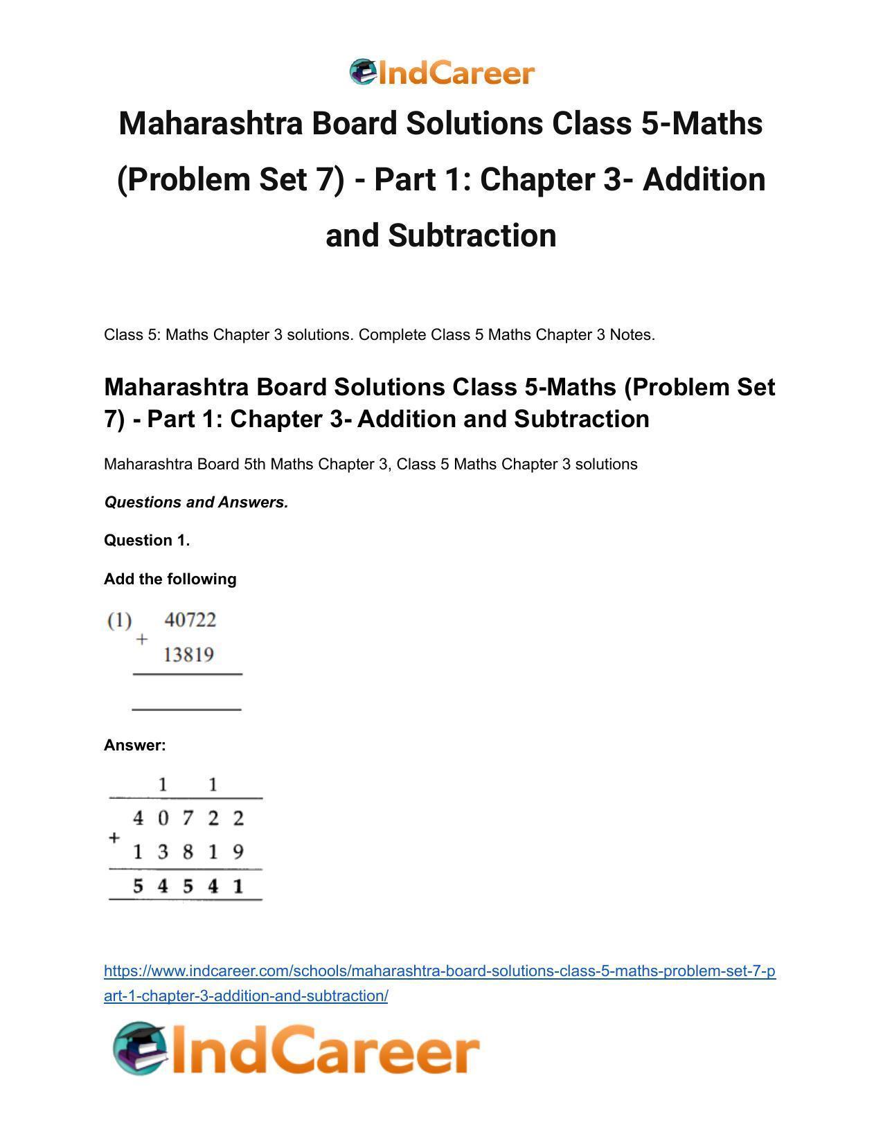 Maharashtra Board Solutions Class 5-Maths (Problem Set 7) - Part 1: Chapter 3- Addition and Subtraction - Page 2