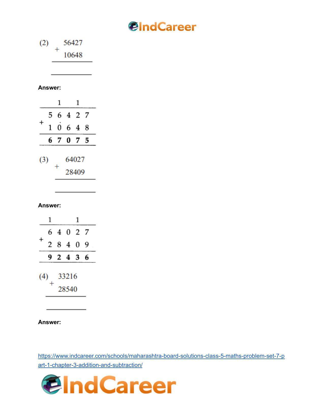 Maharashtra Board Solutions Class 5-Maths (Problem Set 7) - Part 1: Chapter 3- Addition and Subtraction - Page 3