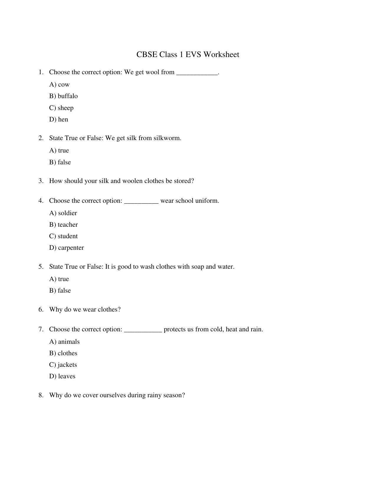 CBSE Class 1 EVS My body helps me Worksheets - Page 1