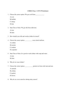 CBSE Class 1 EVS My body helps me Worksheets