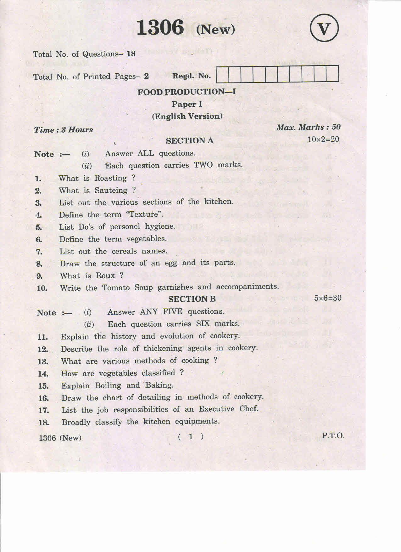 AP Inter 1st Year Food Production-I (New) May-2019-Vocational Question Paper - Page 1