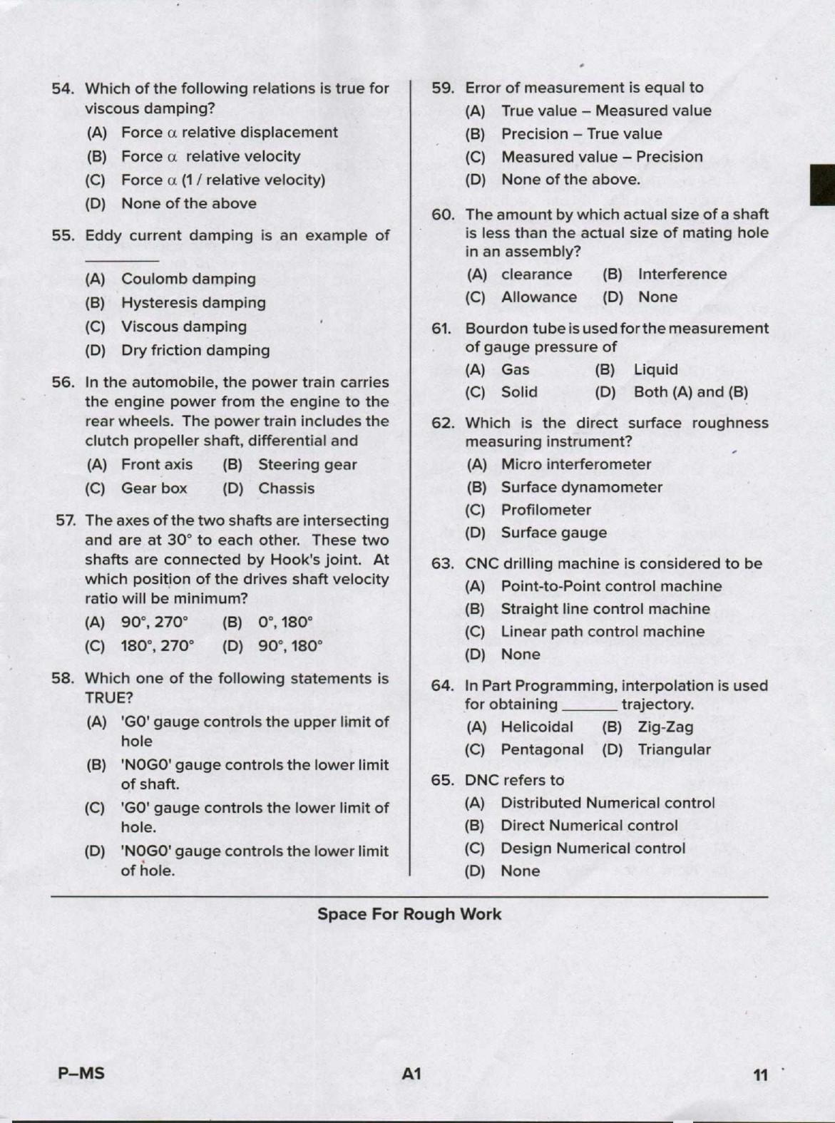 Karnataka PGCET 2020 Mechanical Engineering Question Paper - Page 11