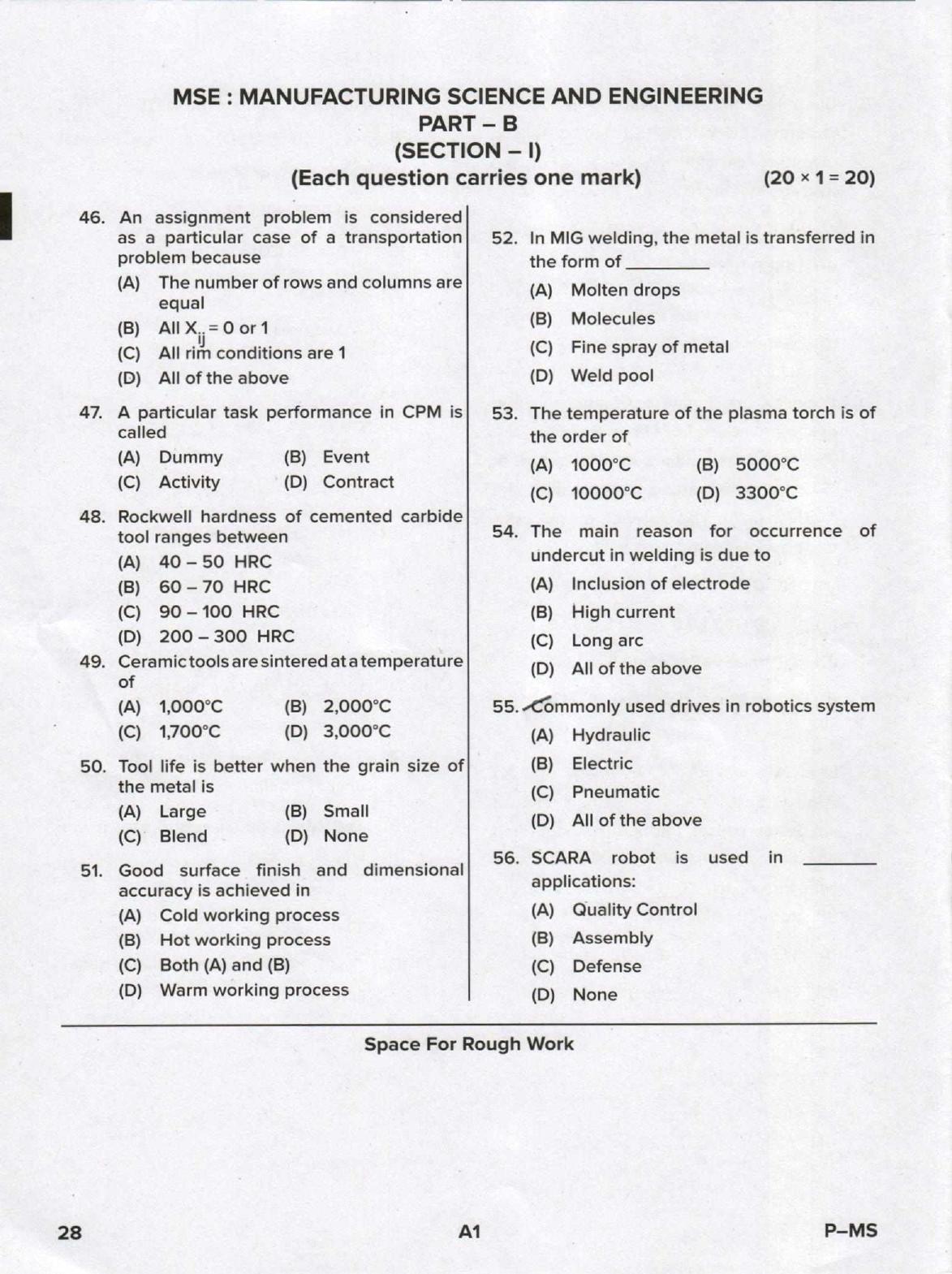 Karnataka PGCET 2020 Mechanical Engineering Question Paper - Page 28
