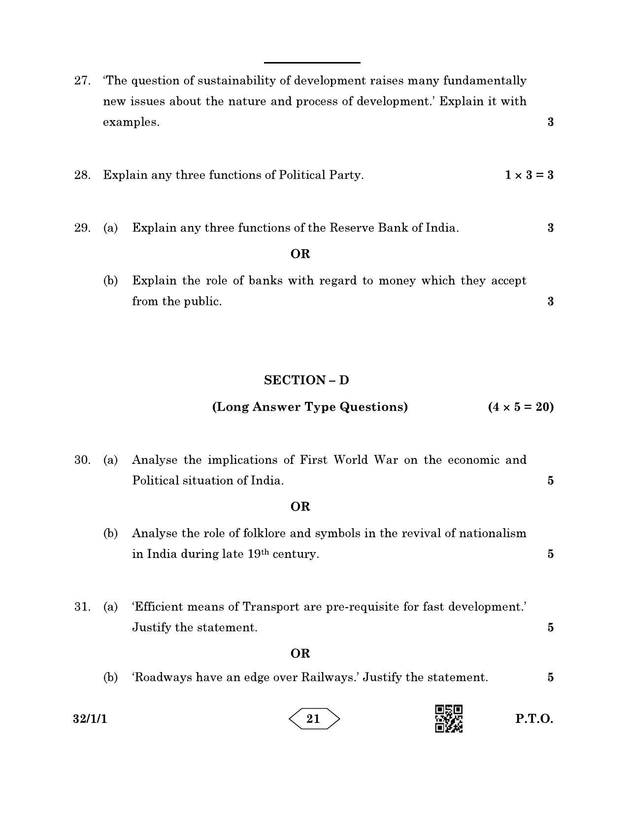 CBSE Class 10 32-1-1 Social Science 2023 Question Paper - Page 21