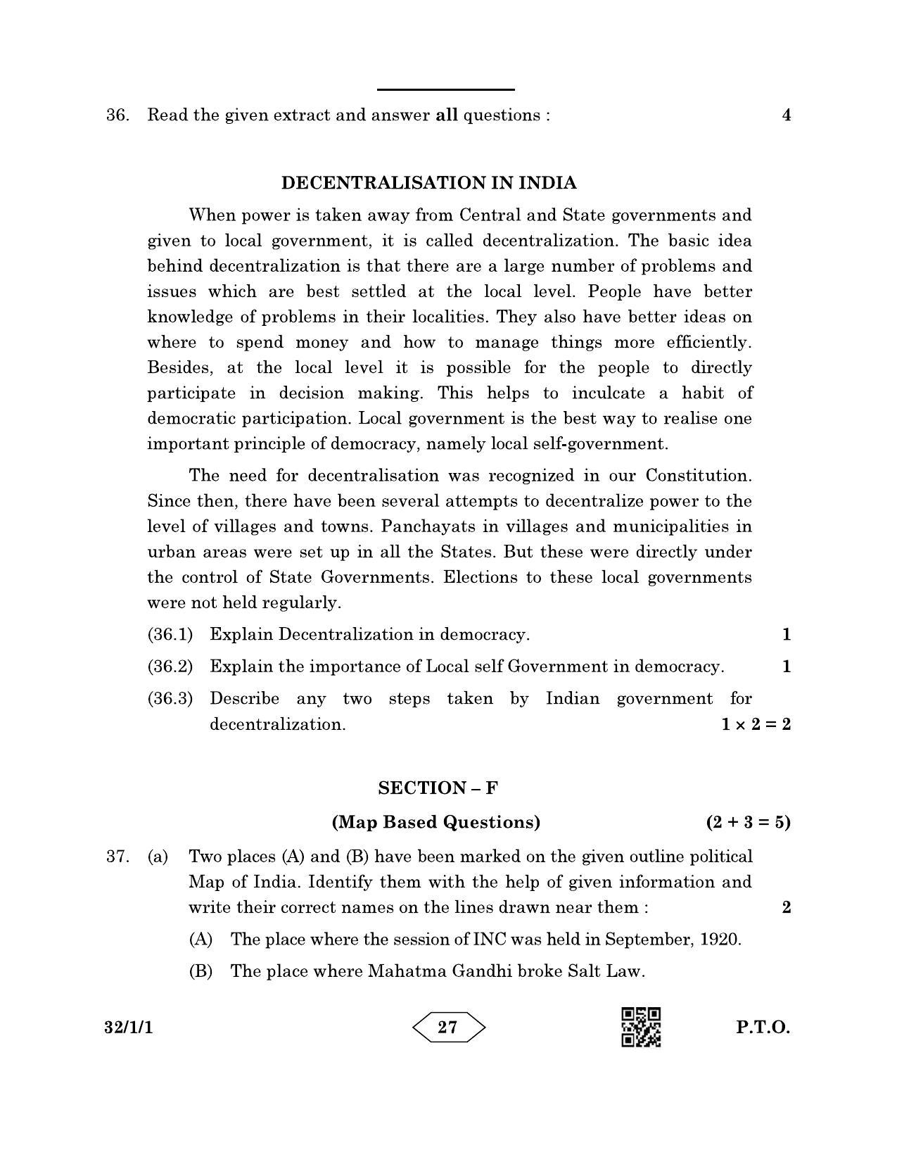 CBSE Class 10 32-1-1 Social Science 2023 Question Paper - Page 27