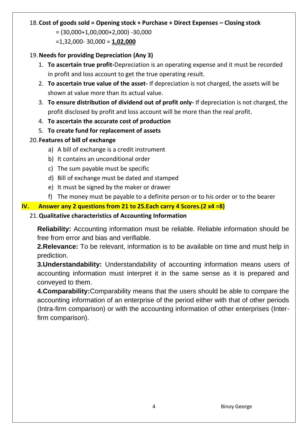Kerala Plus One 2021 Accountancy with CA Answer Key (Model) - Page 4