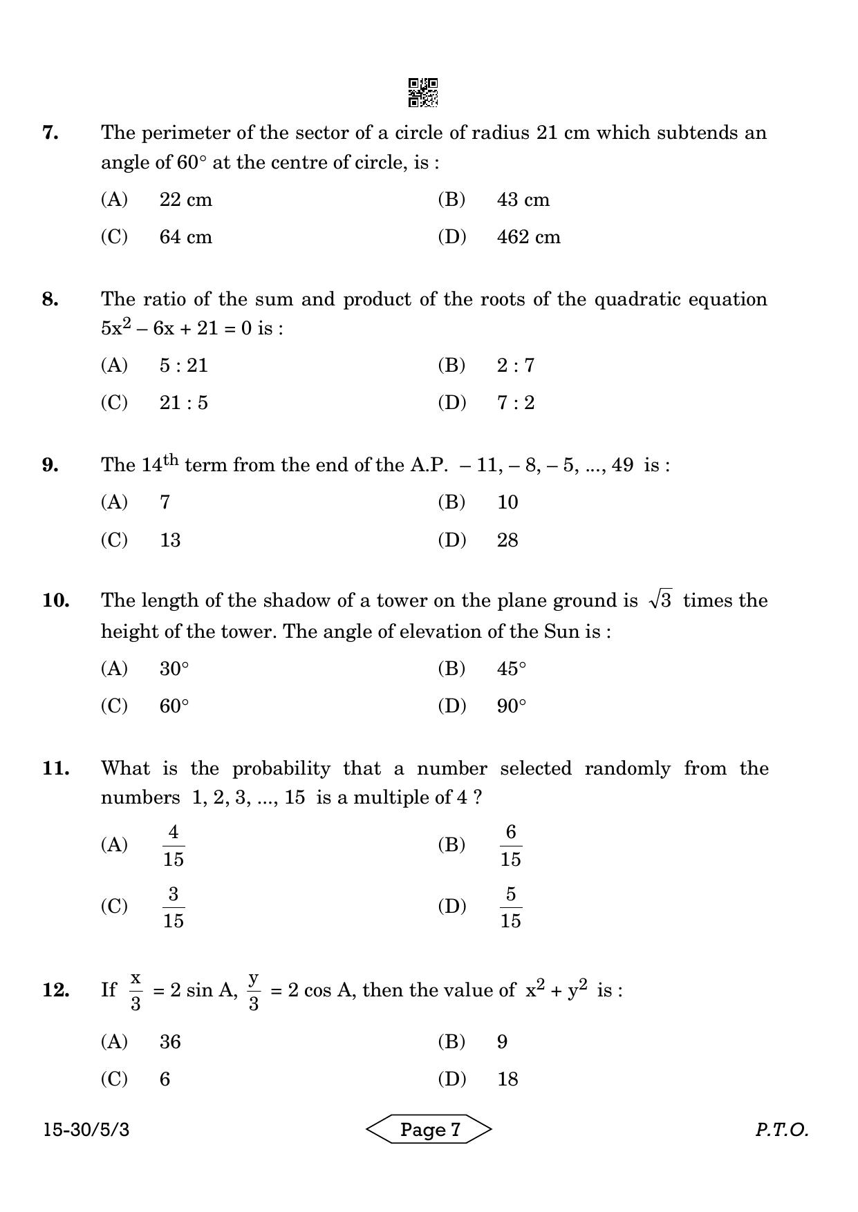 CBSE Class 10 30-5-3 Mathematics Standard 2024 Question Paper - Page 7