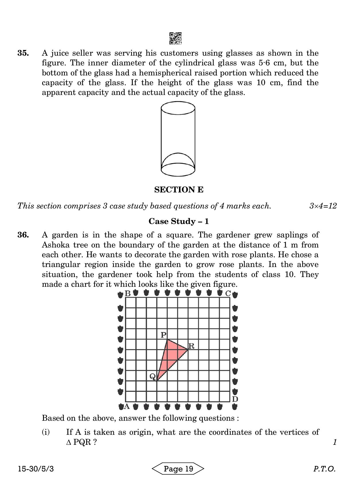CBSE Class 10 30-5-3 Mathematics Standard 2024 Question Paper - Page 19