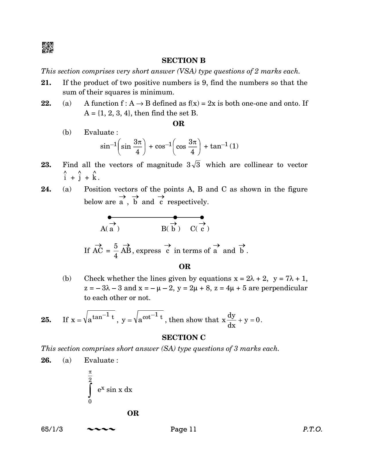 CBSE Class 12 65-1-3 MATHEMATICS 2023 Question Paper - Page 11