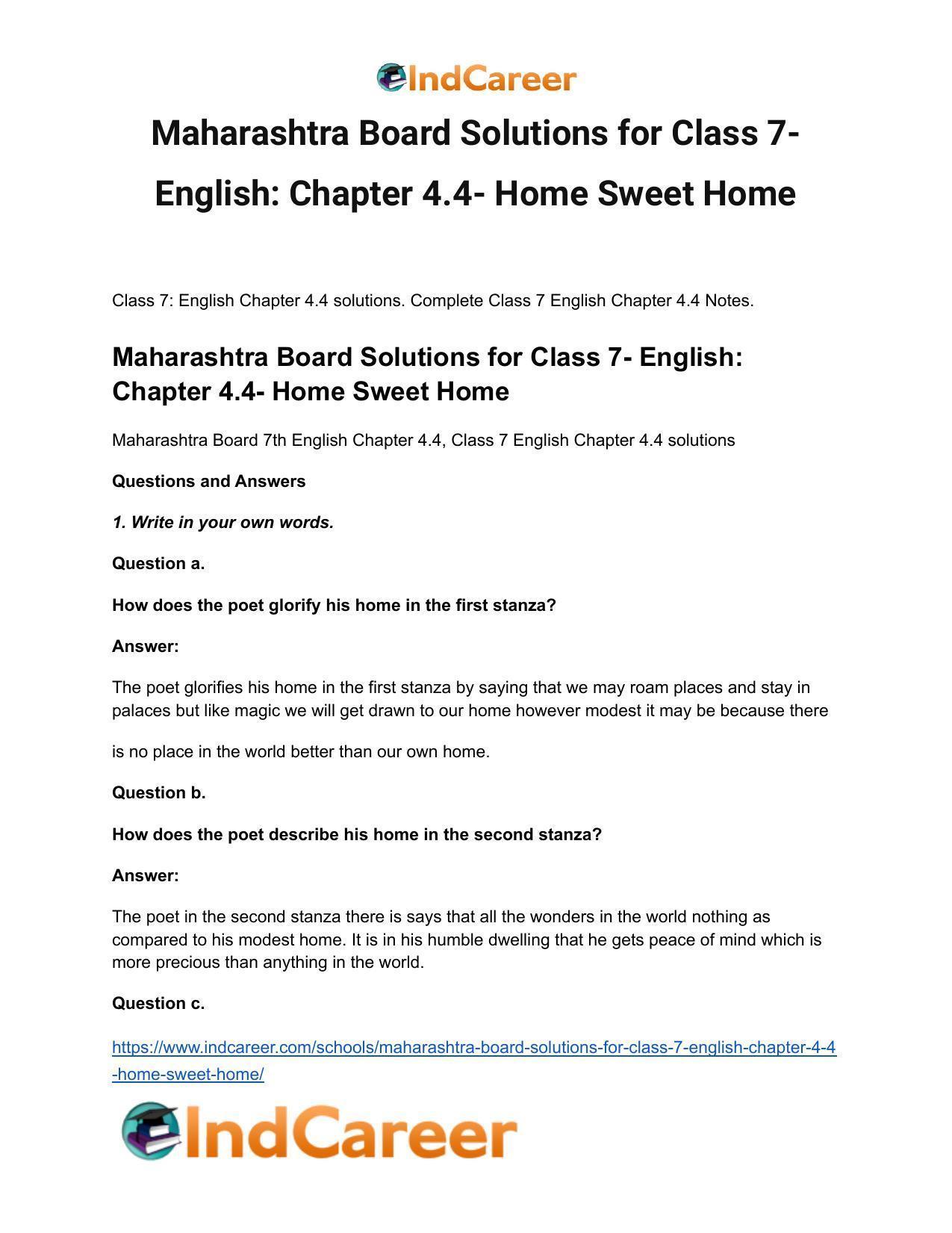 Maharashtra Board Solutions for Class 7- English: Chapter 4.4- Home Sweet Home - Page 2