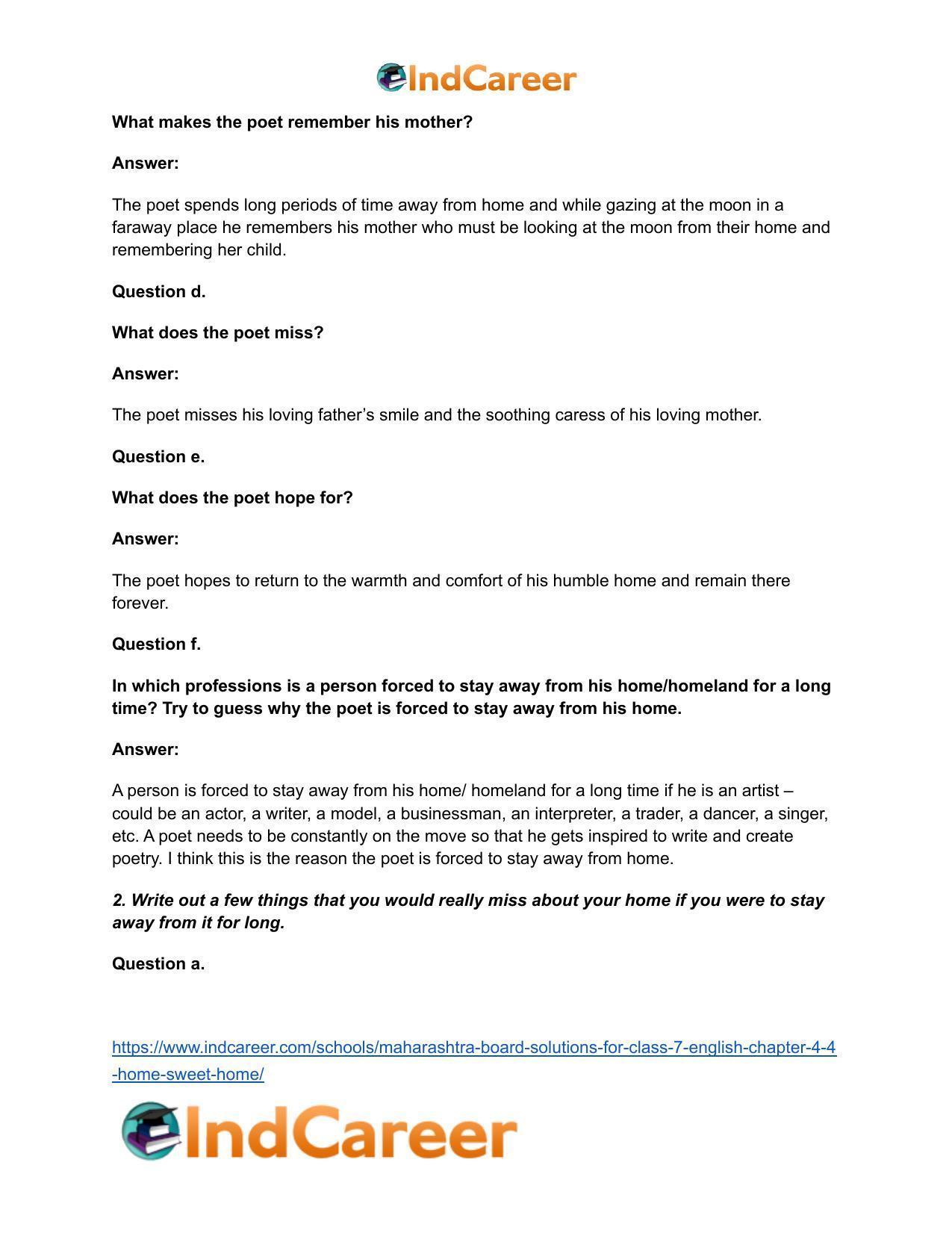 Maharashtra Board Solutions for Class 7- English: Chapter 4.4- Home Sweet Home - Page 3
