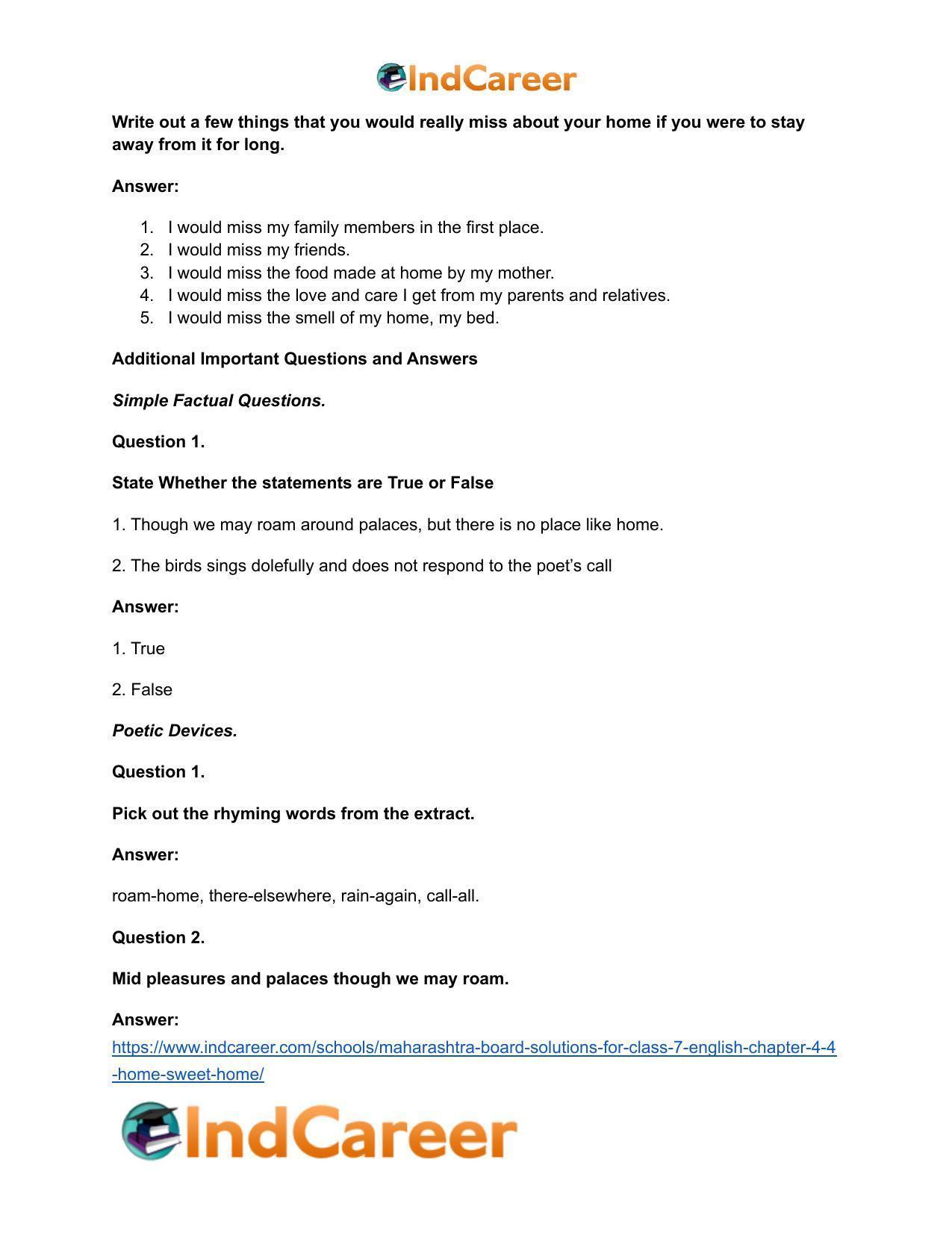 Maharashtra Board Solutions for Class 7- English: Chapter 4.4- Home Sweet Home - Page 4