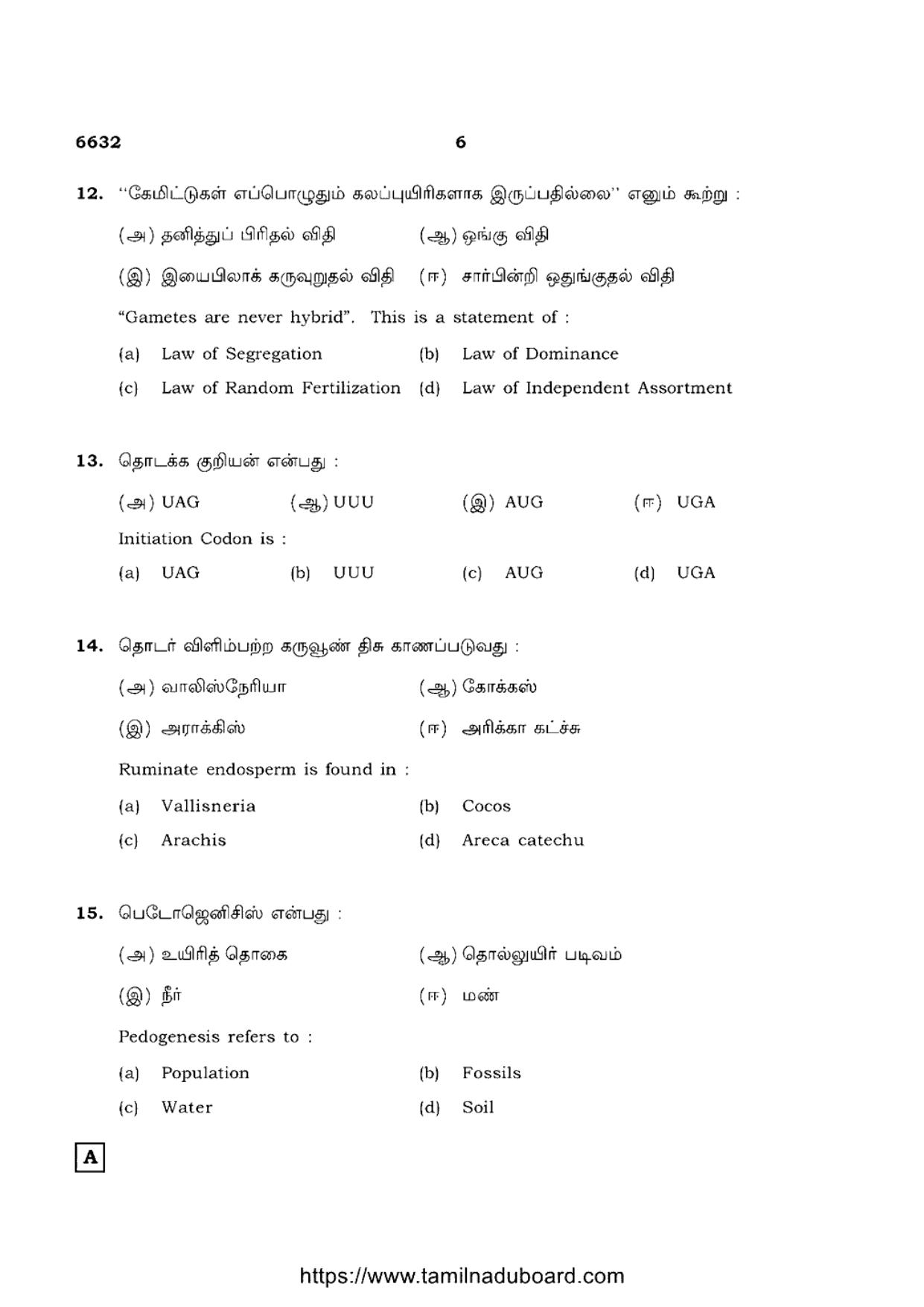 TN Class 12 Botany 6632 Set A Question Papers 2023 - Page 6
