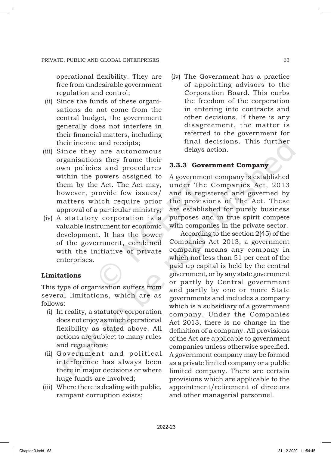 NCERT Book for Class 11 Business Studies Chapter 3 Private, Public and Global Enterprises - Page 7