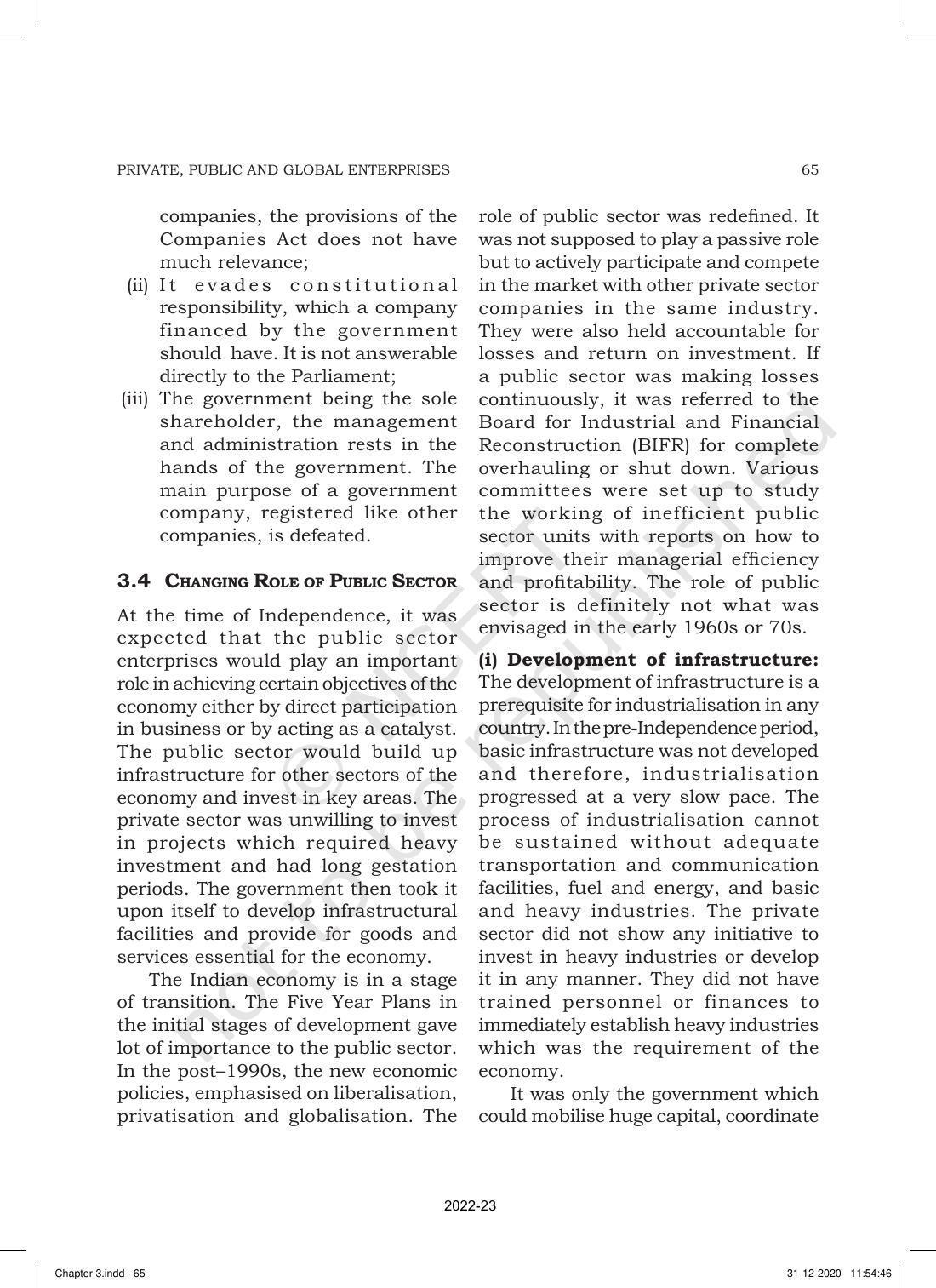 NCERT Book for Class 11 Business Studies Chapter 3 Private, Public and Global Enterprises - Page 9