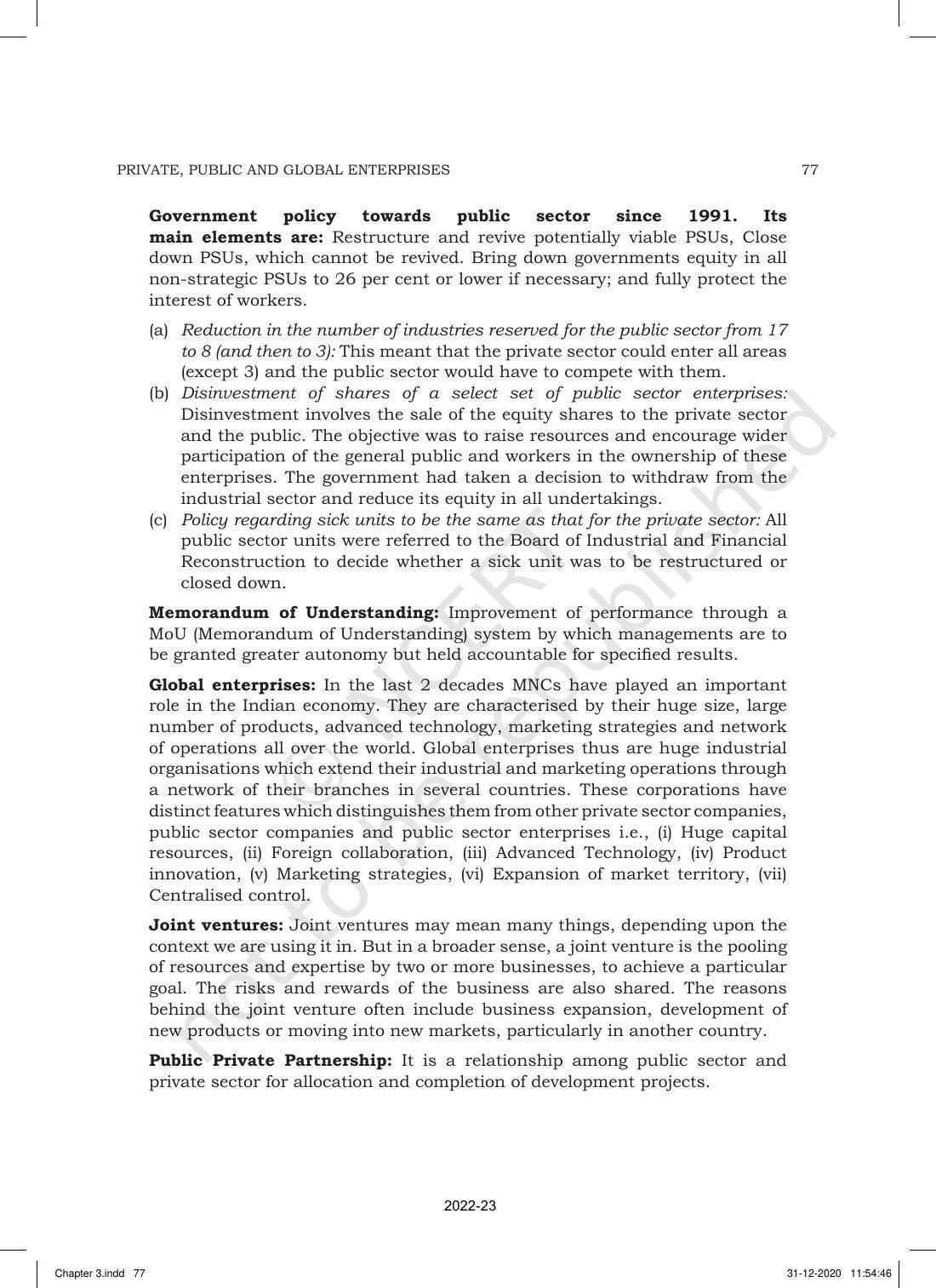NCERT Book for Class 11 Business Studies Chapter 3 Private, Public and Global Enterprises - Page 21