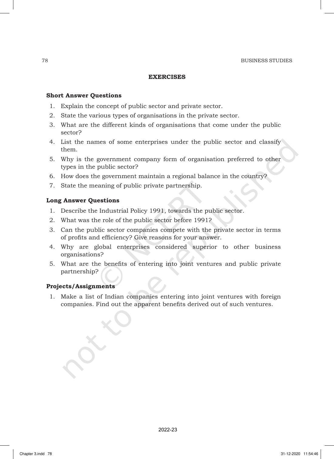 NCERT Book for Class 11 Business Studies Chapter 3 Private, Public and Global Enterprises - Page 22