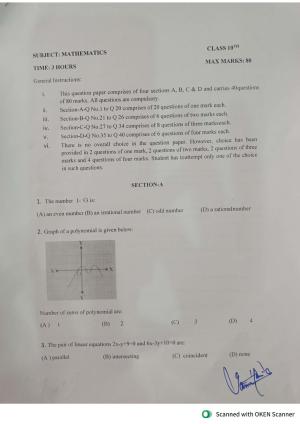 JKBOSE Class 10 Maths 2024 Model Question Paper
