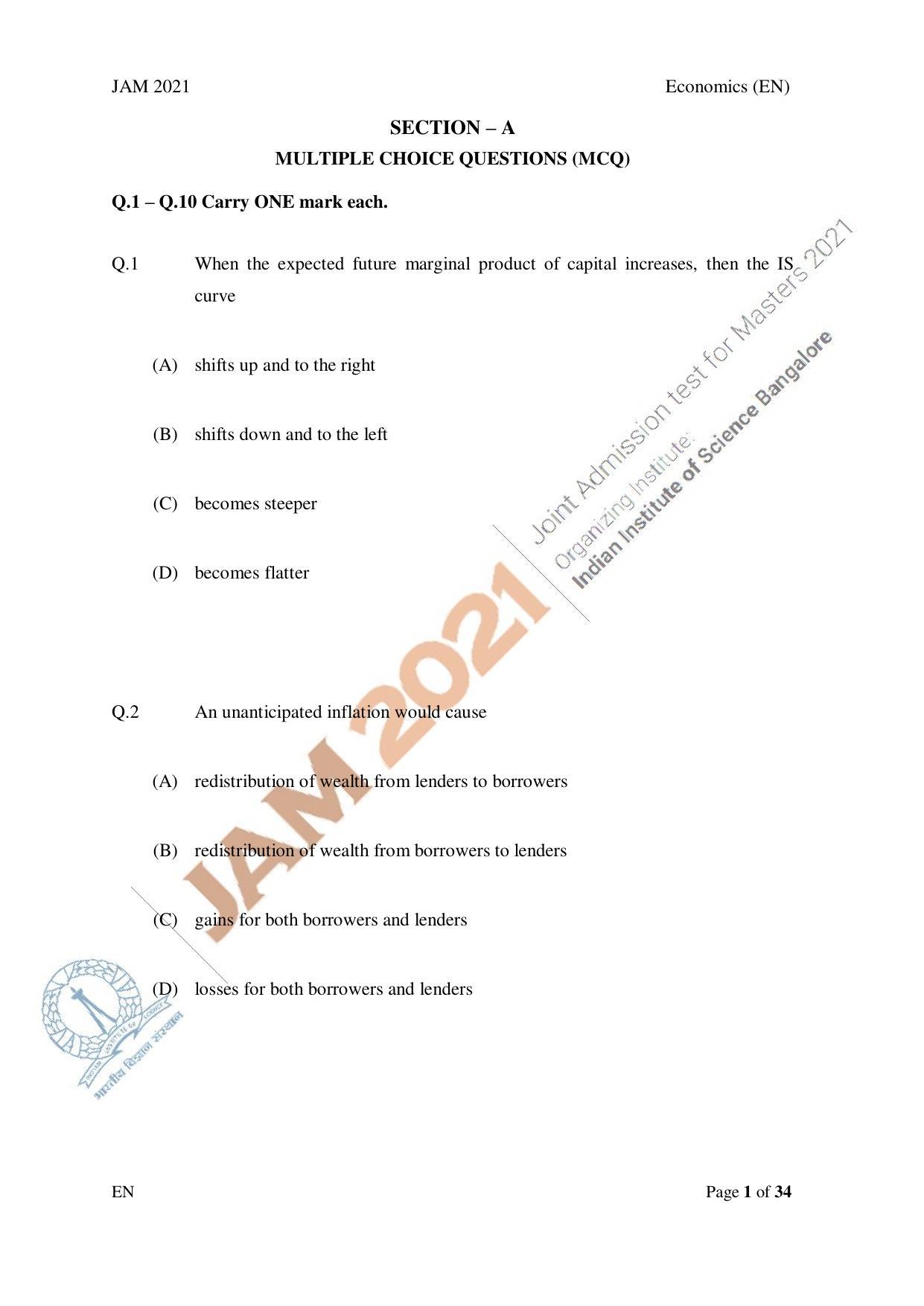 JAM 2021: EN Question Paper - Page 1