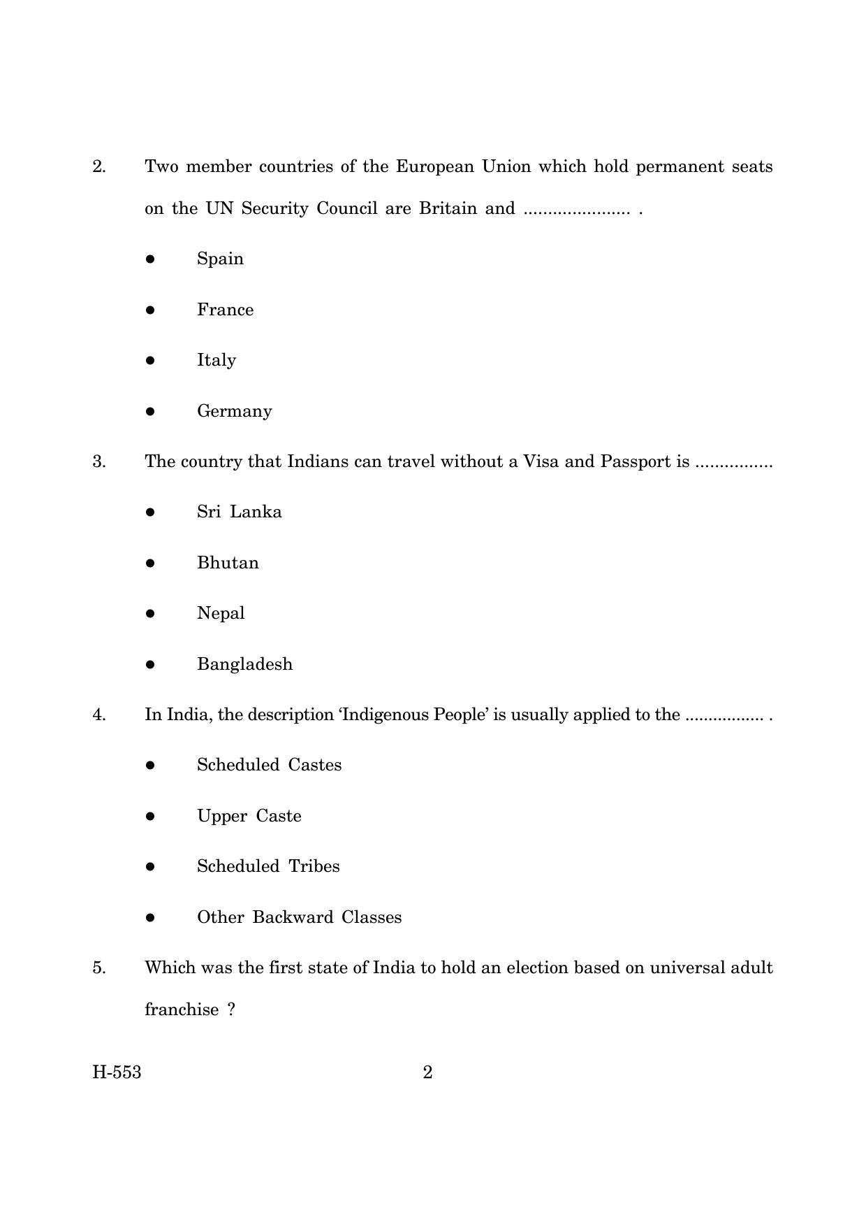 Goa Board Class 12 Political Science (March 2019) Question Paper - Page 2