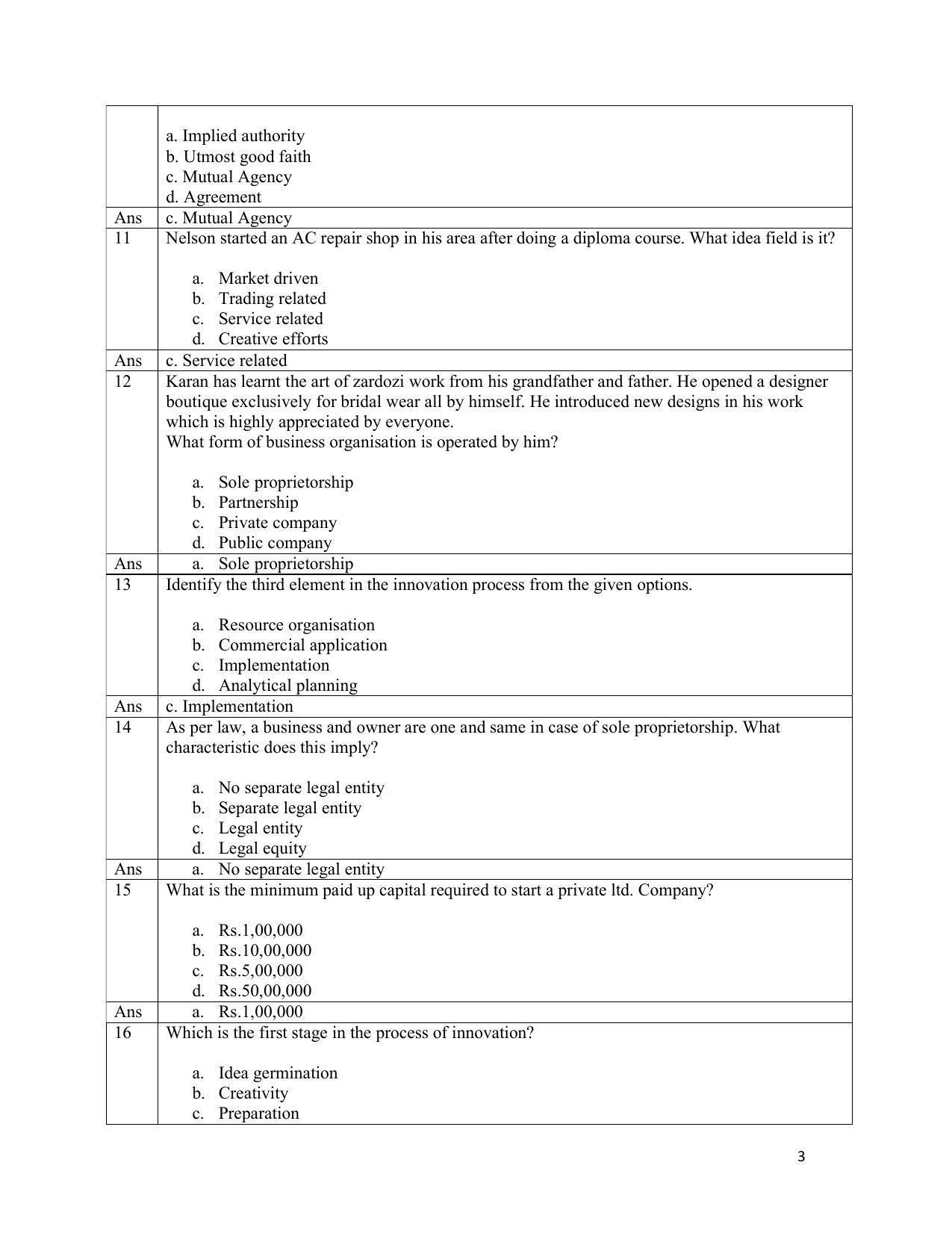 CBSE Class 12th Entrepreneurship Sample Question Paper Answer Key 2021-22 - Page 3