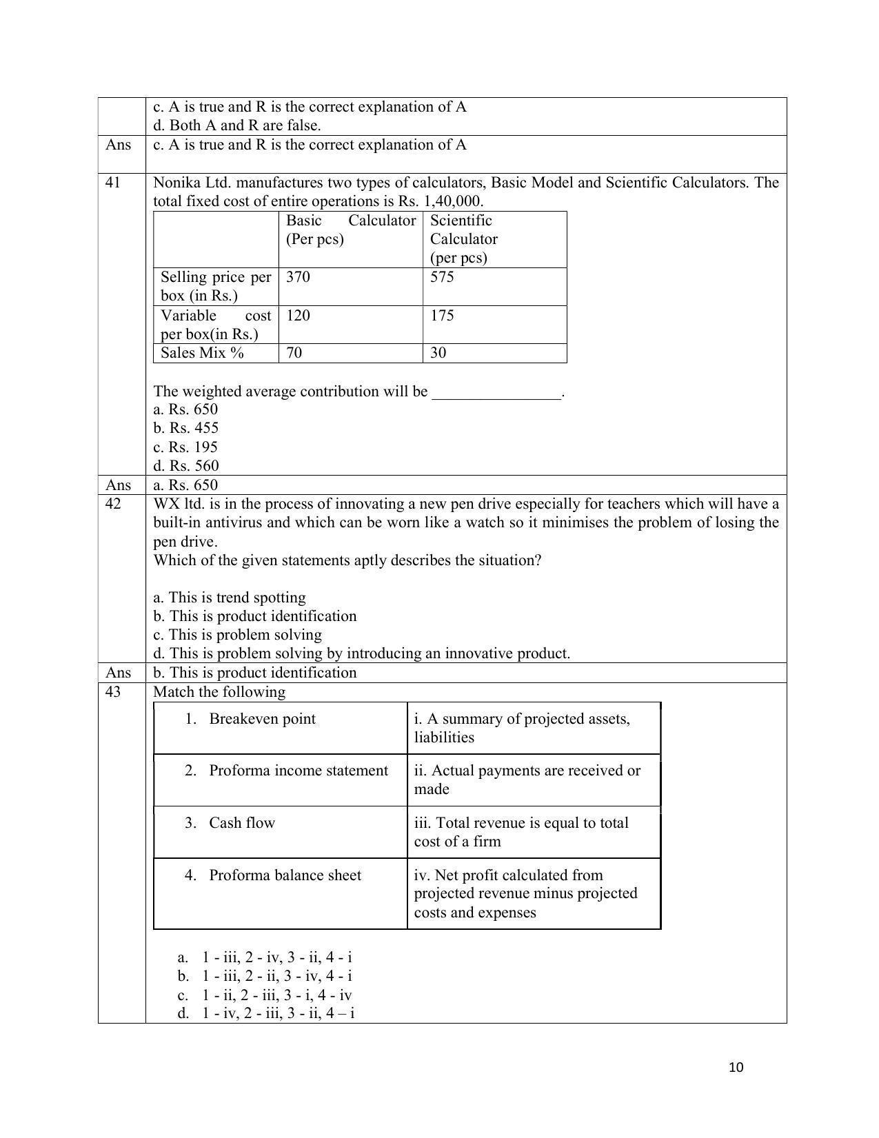 CBSE Class 12th Entrepreneurship Sample Question Paper Answer Key 2021-22 - Page 10