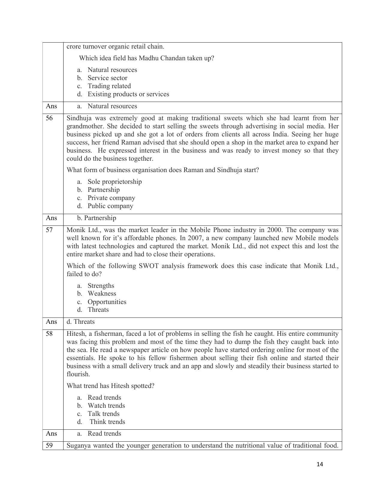 CBSE Class 12th Entrepreneurship Sample Question Paper Answer Key 2021-22 - Page 14