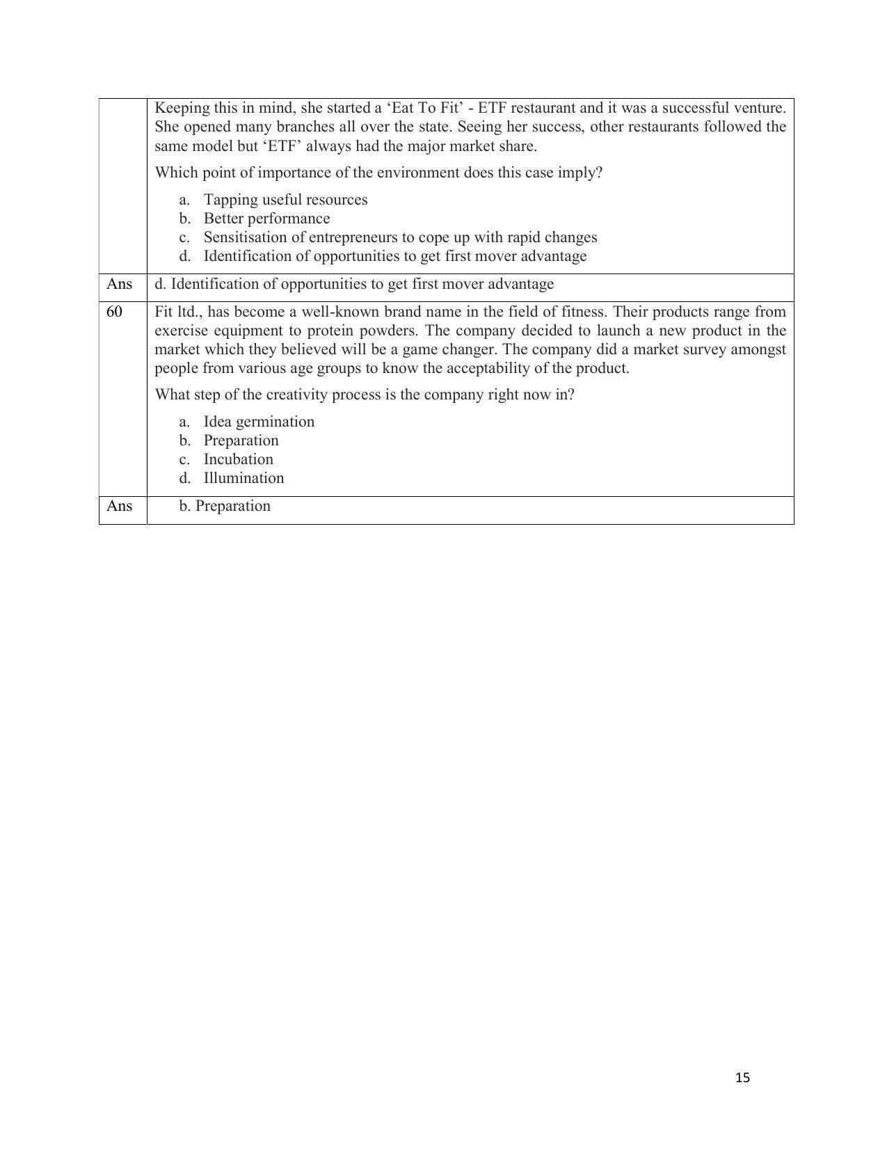 CBSE Class 12th Entrepreneurship Sample Question Paper Answer Key 2021-22 - Page 15
