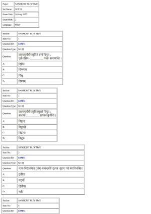 CUET 2022 Question Paper of Sanskrit Elective