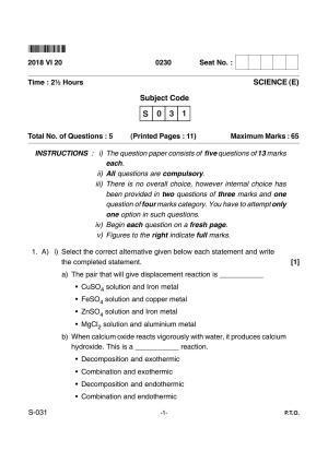 Goa Board Class 10 Science(E) 031 E (June 2018) Question Paper