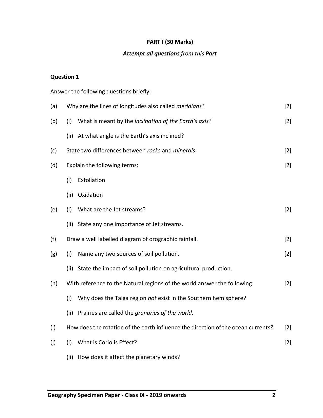 ICSE Class 9 Geography H.C.G. - Paper–II Sample Paper - Page 2