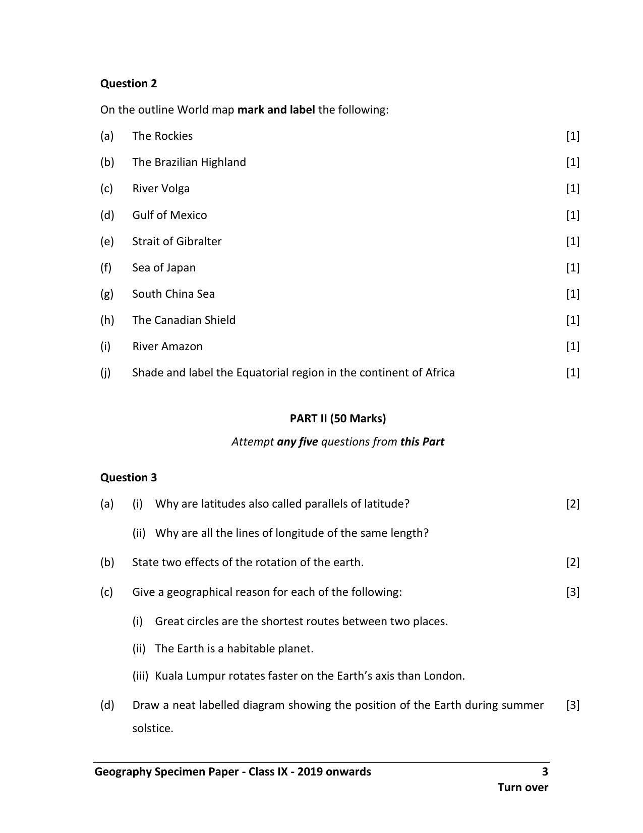 ICSE Class 9 Geography H.C.G. - Paper–II Sample Paper - Page 3