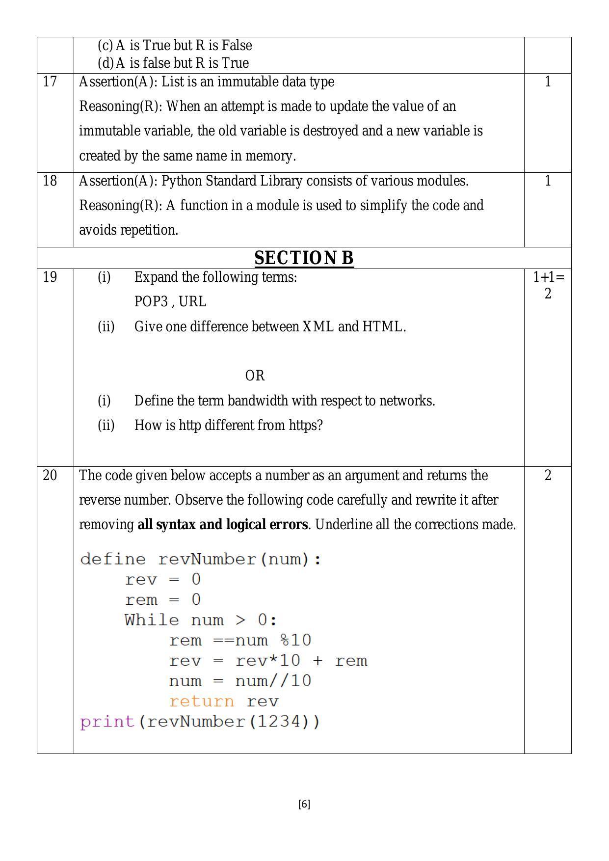 CBSE Class 12 Computer Science Sample Paper 2024 - Page 6
