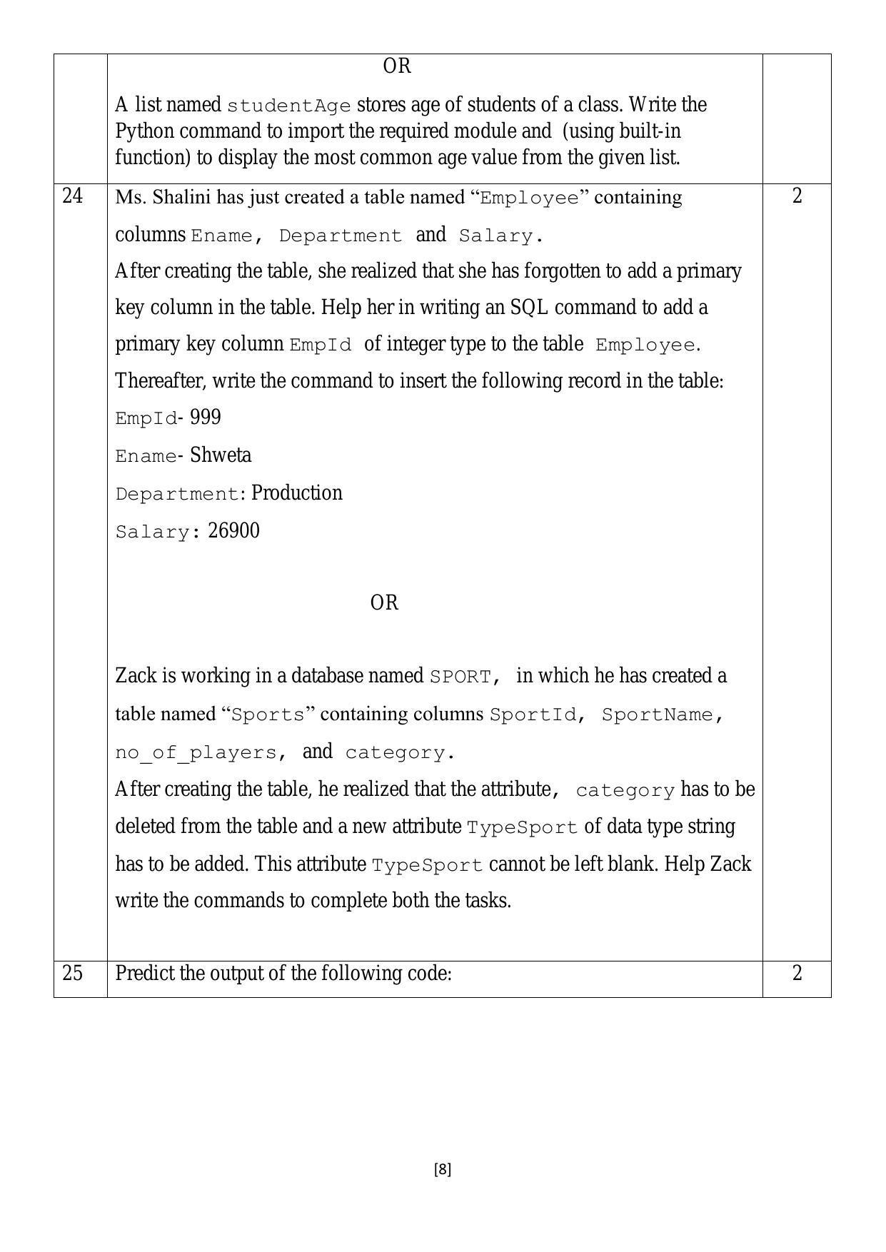 CBSE Class 12 Computer Science Sample Paper 2024 - Page 8