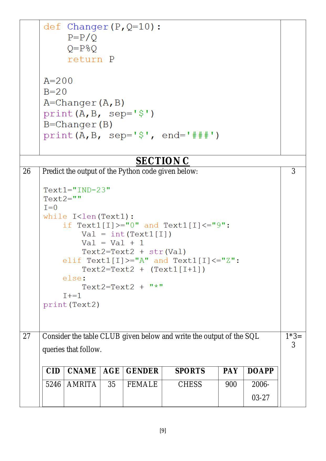 CBSE Class 12 Computer Science Sample Paper 2024 - Page 9