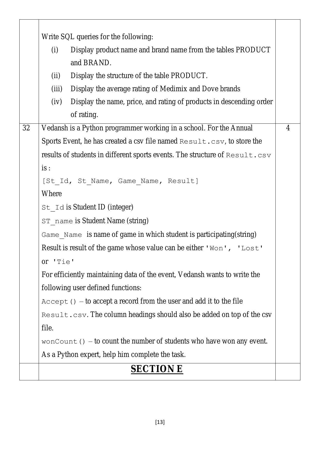 CBSE Class 12 Computer Science Sample Paper 2024 - Page 13