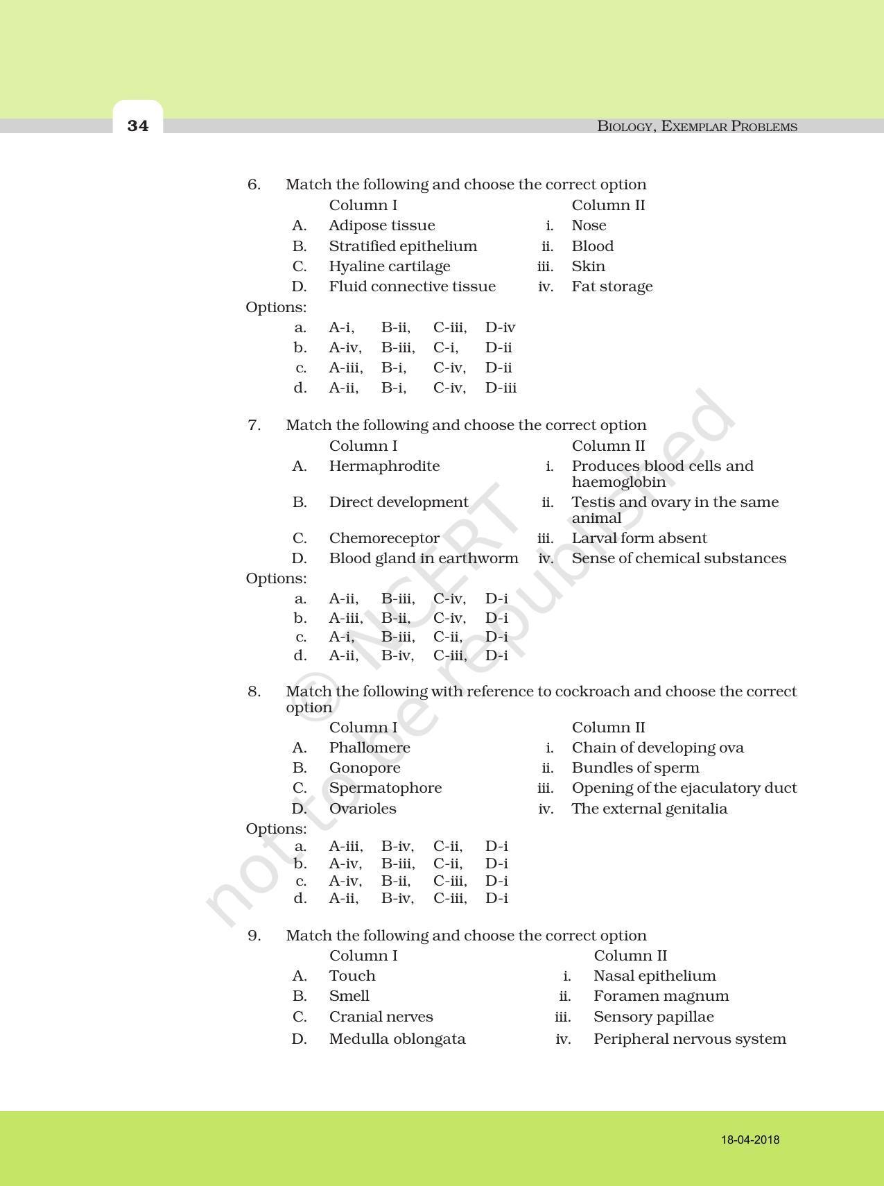 NCERT Exemplar Book for Class 11 Biology Chapter 7 Structural ...