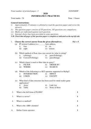 Nagaland Board Class 12 INFORMATICS PRACTICES 2020 Question Papers