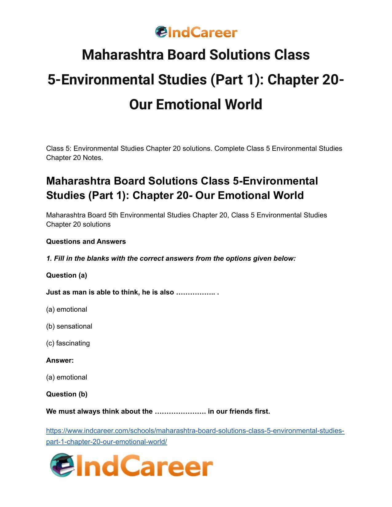 Maharashtra Board Solutions Class 5-Environmental Studies (Part 1): Chapter 20- Our Emotional World - Page 2